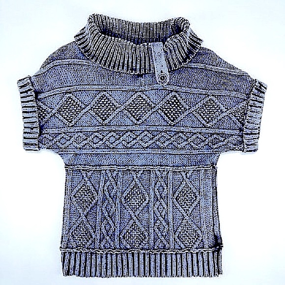 *Nine West* Black Gray Mineral Wash Chunky Turtleneck Cable Knit Sweater, Med. - Picture 1 of 16